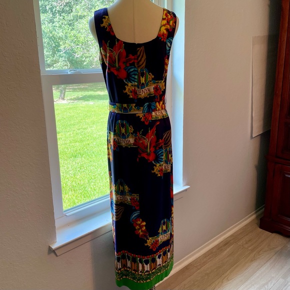 African Kenya Dress w/Button Side Slit, Blue Multi-Color, Alexander Campbell, 8 - Picture 3 of 13